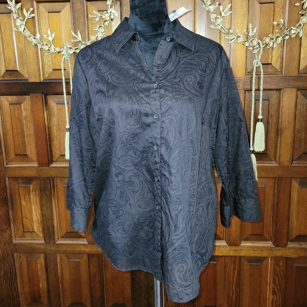 Croft and Barrow, Women's Large, Paisley Brown and Black Lace Blouse